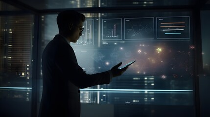 businessman using a tablet to analyze complex data sets in real-time