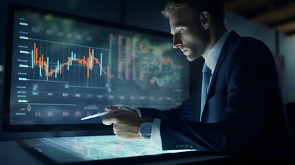 businessman using a tablet to analyze complex data sets in real-time
