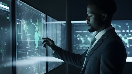 Obraz premium businessman using a tablet to analyze complex data sets in real-time