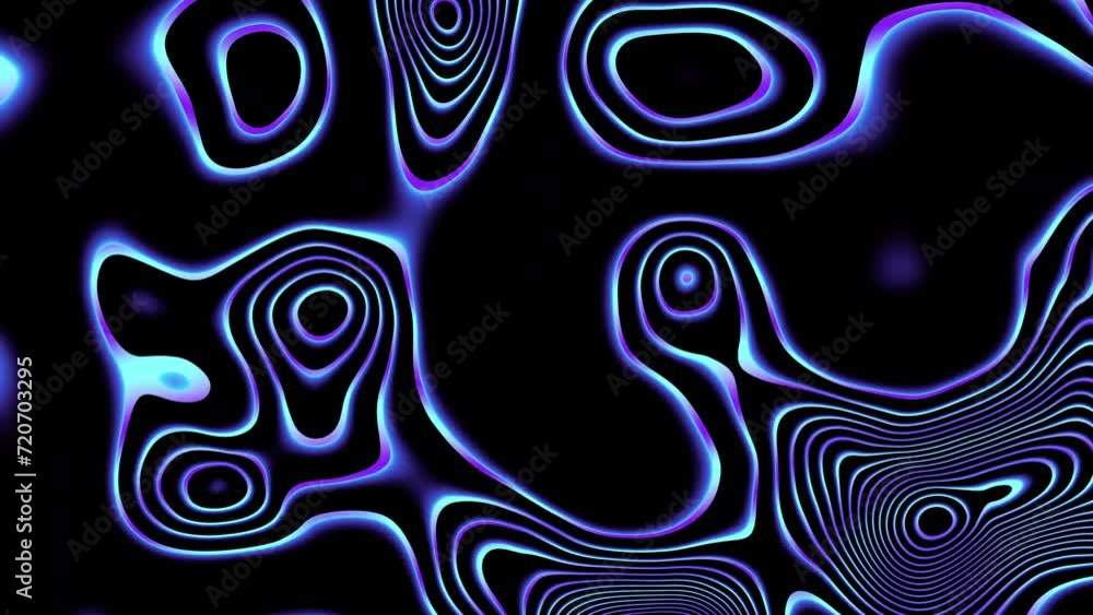 Aufkleber distorted neon glowing lines abstract background on black background. 4k loop