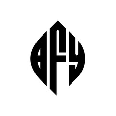 BFY circle letter logo design with circle and ellipse shape. BFY ellipse letters with typographic style. The three initials form a circle logo. BFY Circle Emblem Abstract Monogram Letter Mark Vector.