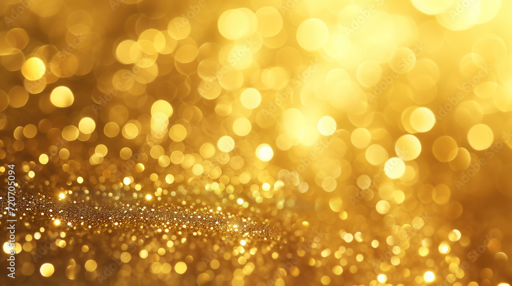 Poster a warm golden background illuminated with soft bokeh lights and sparkling glitter, creating a festiv