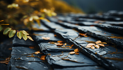 Obraz premium Vibrant autumn leaves falling, creating a colorful forest landscape generated by AI