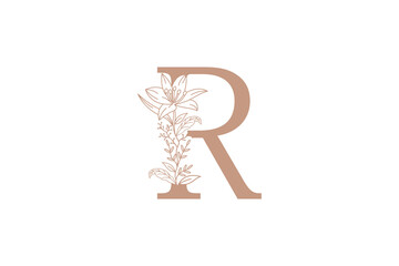 flower and botanicals logo design with letter r logo concept