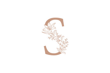 flower and botanicals logo design with letter s logo concept