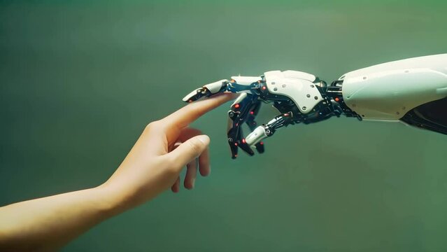 Robot hand touching human hand