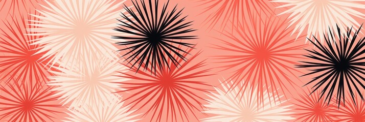 Coral striking artwork featuring a seamless pattern of stylized minimalist starbursts  - obrazy, fototapety, plakaty