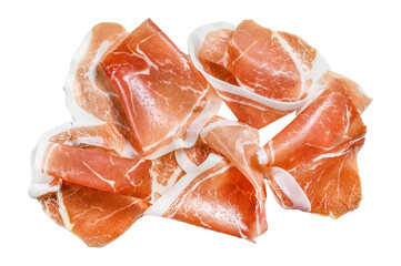 Spanish jamon Serrano, cured ham. Isolated, Transparent background. 