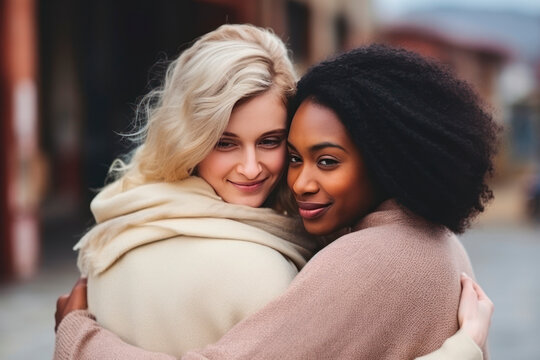 White Woman And Black Woman Hugging