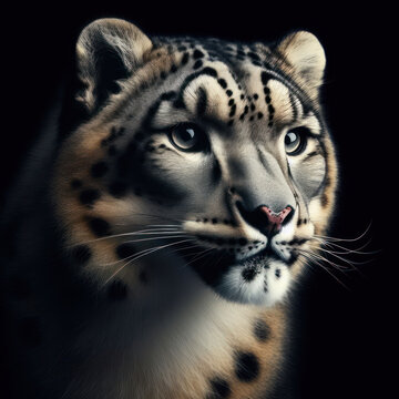 Snow Leopard, big cat, panthera uncia, Leopardo de las nieves, Снежный барс, Ирбис, Irbis, high quality portrait, isolated black background.