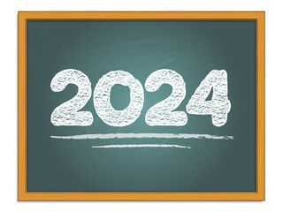 2024 chalk lettering on green chalkboard. New year vector number.