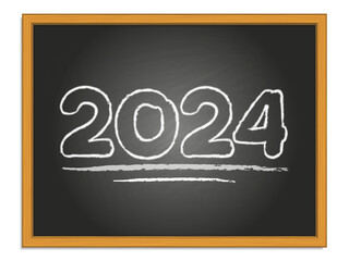 2024 chalk lettering on black chalkboard. New year vector number.