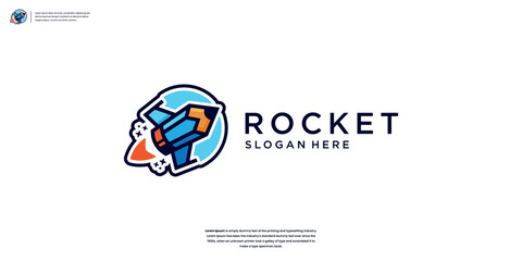Colorful rocket and pencil logo design inspiration