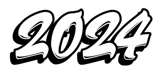 2024 in graffiti brush lettering style. Vector banner isolated. Cool New year design © Photojope