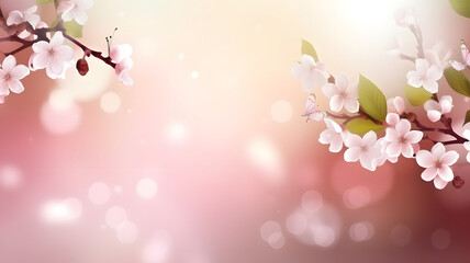 Spring banner, branches of blossoming tree, blurred background