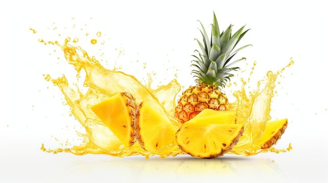 pineapple slices with pineapple juice splash isolated on transparent background