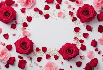 Valentine's Day white flowers copy confetti Frame composition made space top background lay background view rose Flowers Flat