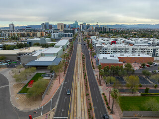 Phoenix Midtown modern skyline aerial view with downtown Phoenix at the background on N Central...