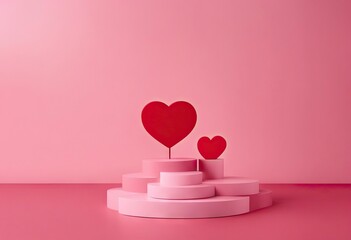 Valentine's Day show pastel background Minimal products podium empty red branding romantic stand cosmetic presentation heart Pink backdrop