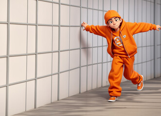 Teenage thief in orange clothes escaping from prison