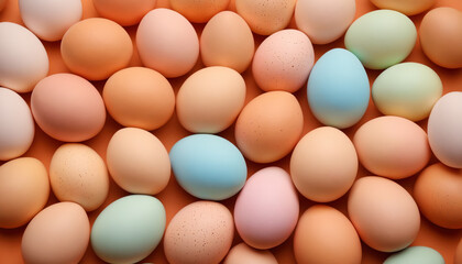 Easter colorful eggs pink, blue, green and white. Easter celebration concept.