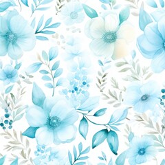Fototapeta na wymiar Cyan watercolor botanical digital paper floral background