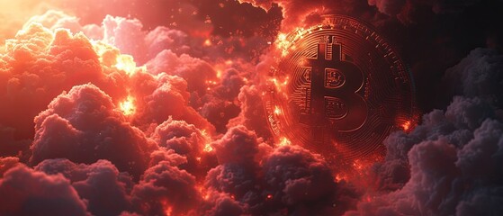 Bitcoin launches from clouds to the sky