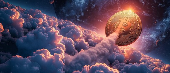 Bitcoin launches from clouds to the sky