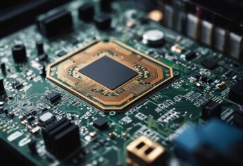 Ai Technology background. Motherboard digital chip integrated communication processor. Circuit technology concept