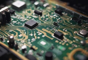 Fototapeta premium Ai Technology background. Motherboard digital chip integrated communication processor. Circuit technology concept