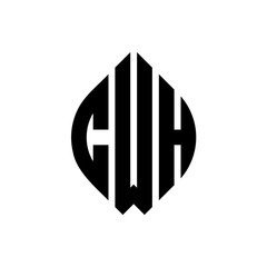 CWH circle letter logo design with circle and ellipse shape. CWH ellipse letters with typographic style. The three initials form a circle logo. CWH Circle Emblem Abstract Monogram Letter Mark Vector.