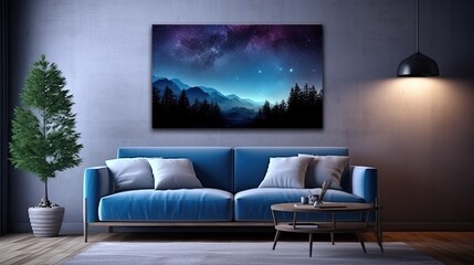 a blue-dark night sky adorned with countless stars, featuring the majestic Milky Way cosmos in the background, the awe-inspiring vastness of the universe and the serenity of the nocturnal landscape.