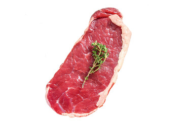 Raw Striploin, strip loin steak or new York. Meat beef.  Isolated, Transparent background. 