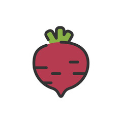 Beet or radish vegetable outline color icon, vector illustration, clipart