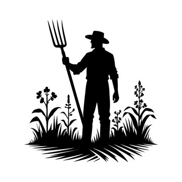 recommend clip art: Farmer with a fork silhouette. Vector illustration