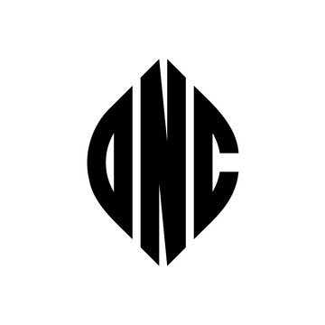 DNC circle letter logo design with circle and ellipse shape. DNC ellipse letters with typographic style. The three initials form a circle logo. DNC circle emblem abstract monogram letter mark vector.