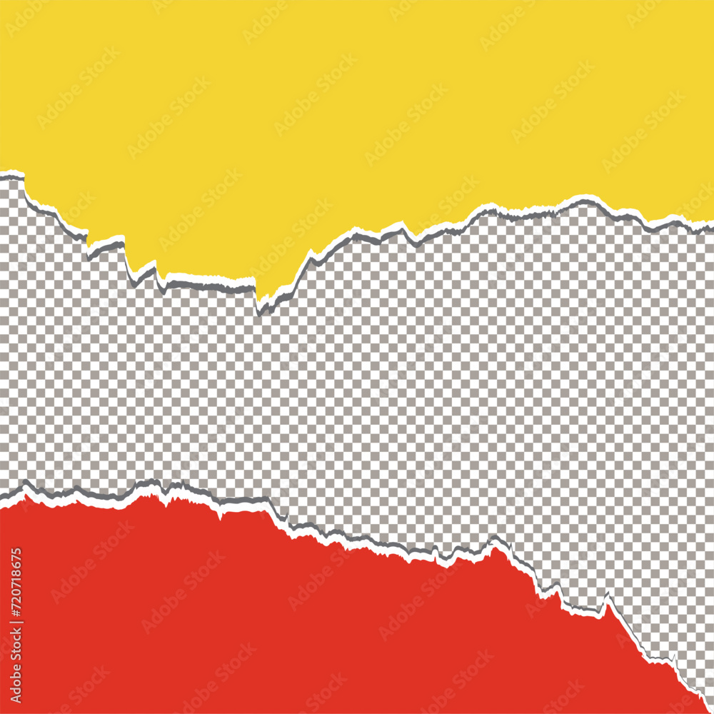 Aufkleber torn paper sheet with red and yellow color torn paper edge. paper texture. rough broken border of pa