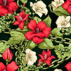 Seamless abstract background with chain and flowers.