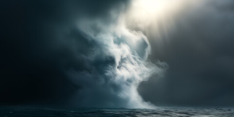 Dark stormy sea with dark dramatic cloud in the sky - obrazy, fototapety, plakaty