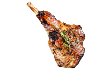 BBQ lamb leg with herbs.  Isolated, Transparent background. 