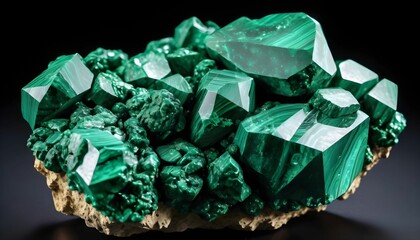 Green Malachite crystals, dark background 