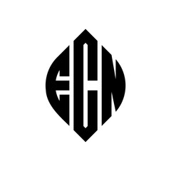 Obraz premium ECN circle letter logo design with circle and ellipse shape. ECN ellipse letters with typographic style. The three initials form a circle logo. ECN Circle Emblem Abstract Monogram Letter Mark Vector.