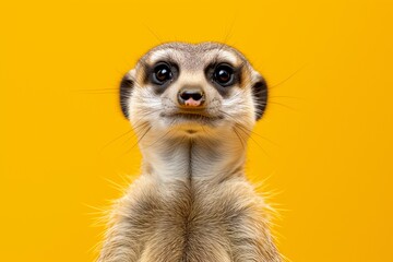 Meerkat Portrait on Yellow Background