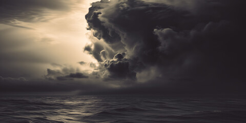 Dark stormy sea with dark dramatic cloud in the sky - obrazy, fototapety, plakaty