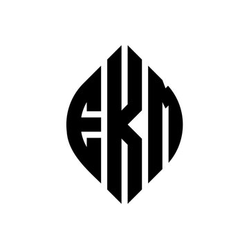 EKM circle letter logo design with circle and ellipse shape. EKM ellipse letters with typographic style. The three initials form a circle logo. EKM Circle Emblem Abstract Monogram Letter Mark Vector.