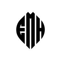 EMH circle letter logo design with circle and ellipse shape. EMH ellipse letters with typographic style. The three initials form a circle logo. EMH Circle Emblem Abstract Monogram Letter Mark Vector.