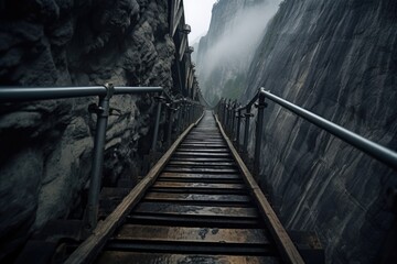 Image of a daunting stairway from a significant altitude, symbolizing the fear of heights - obrazy, fototapety, plakaty