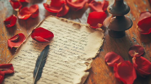 Vintage Love Letter with Rose Petals
