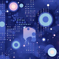 Indigo abstract core background with dots, rhombuses, and circles