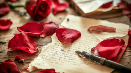 Romantic Rose and Love Letters